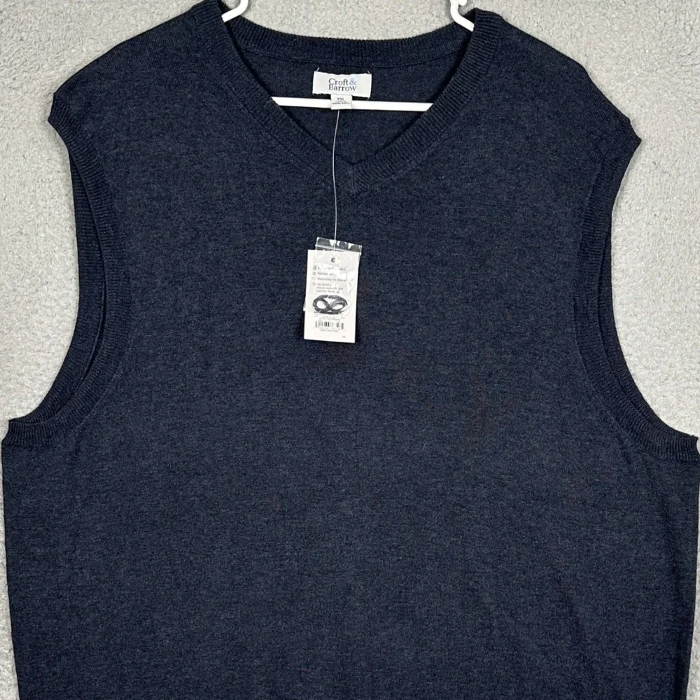 NEW Croft Barrow Sweater Vest Mens 2XL Dark Navy V-Neck Pullover Knit Sleeveless